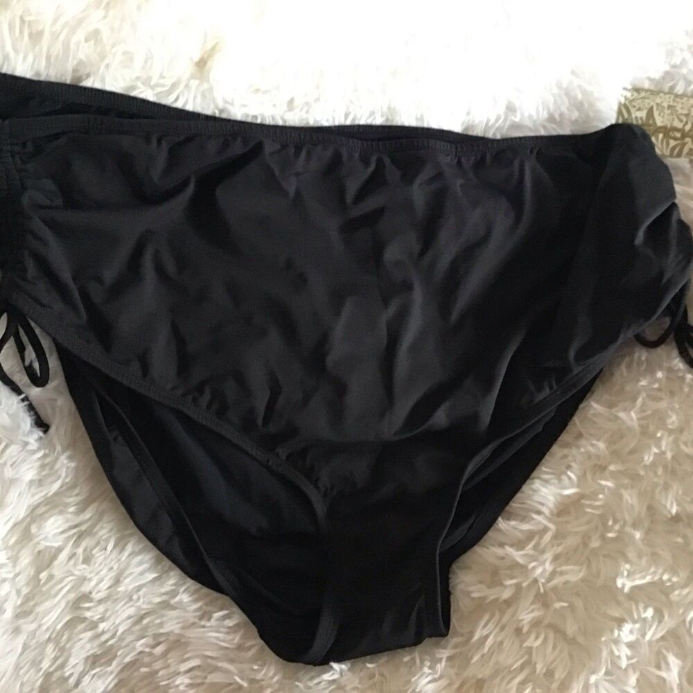 Beach House Swimwear Botton 24W Black Rooshed Hip Gathered Drawstring